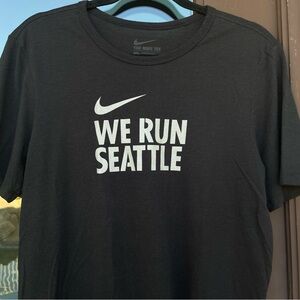 Nike Black Running DRI-FIT Tee - "WE RUN SEATTLE" Wings Graphic S